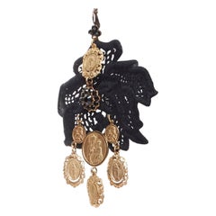 new DOLCE GABBANA 2012 gold tone vintage coin medallion crystal black macrame la