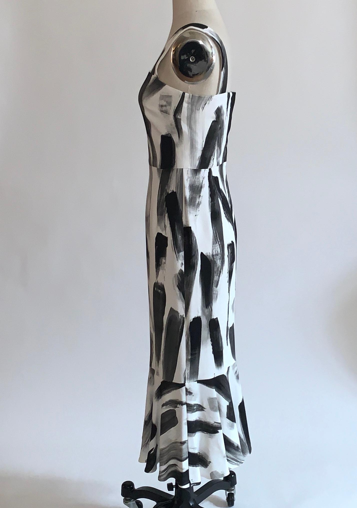 Gray New Dolce & Gabbana 2016 Runway White and Black Paint Stroke Print Cady Dress For Sale
