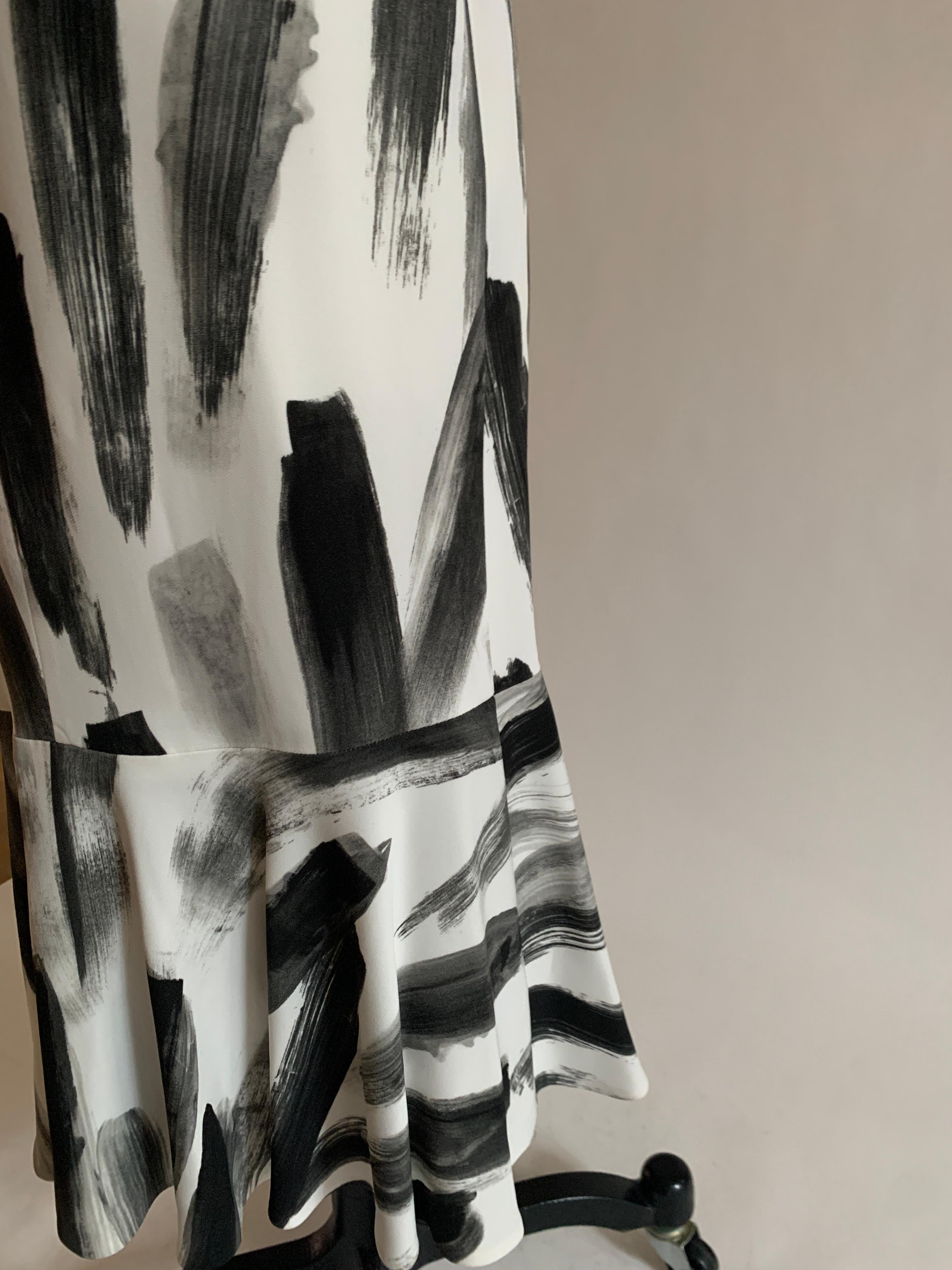 Women's New Dolce & Gabbana 2016 Runway White and Black Paint Stroke Print Cady Dress For Sale