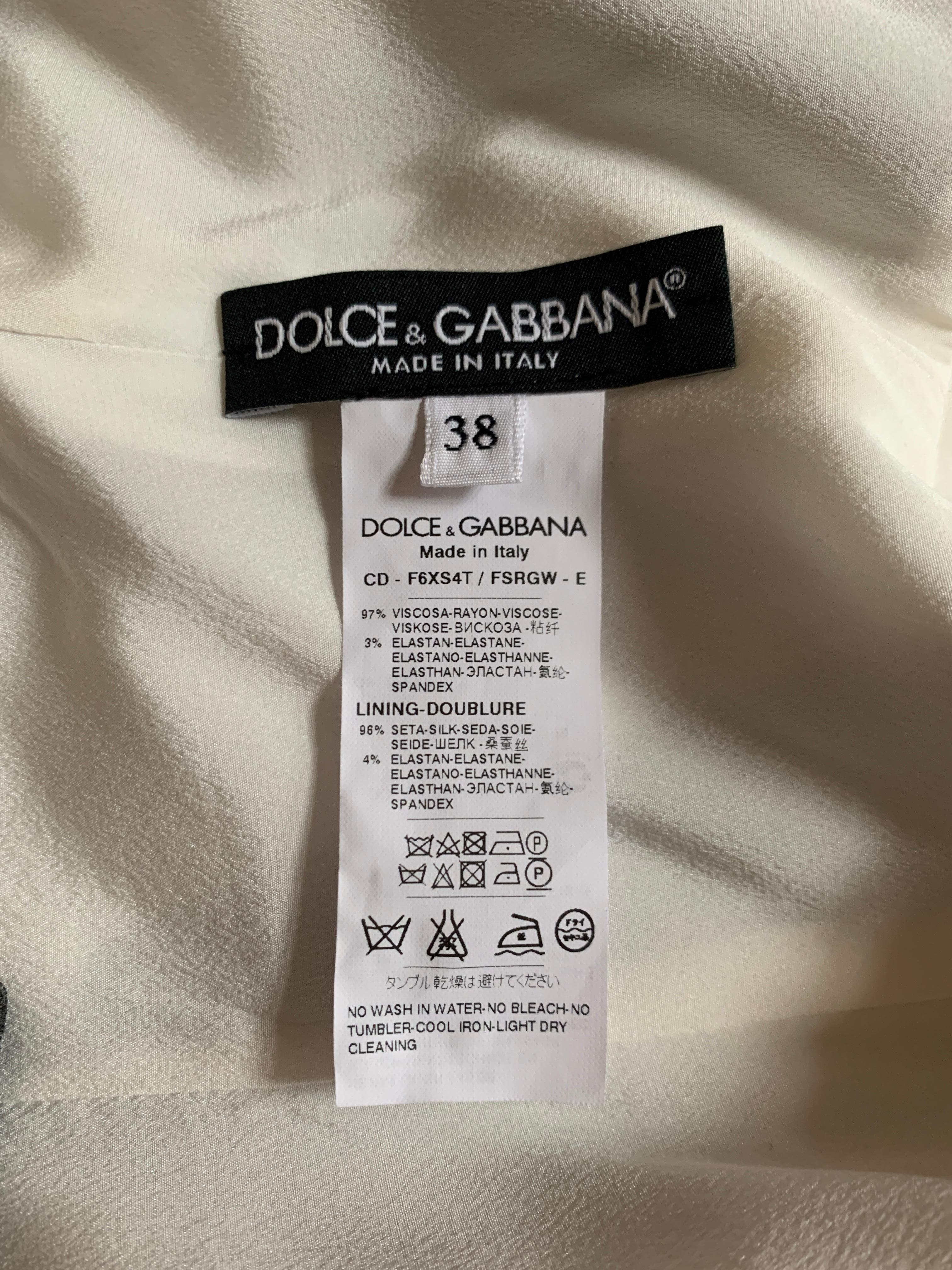 New Dolce & Gabbana 2016 Runway White and Black Paint Stroke Print Cady Dress For Sale 2