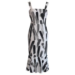 New Dolce & Gabbana 2016 Runway White and Black Paint Stroke Print Cady Dress