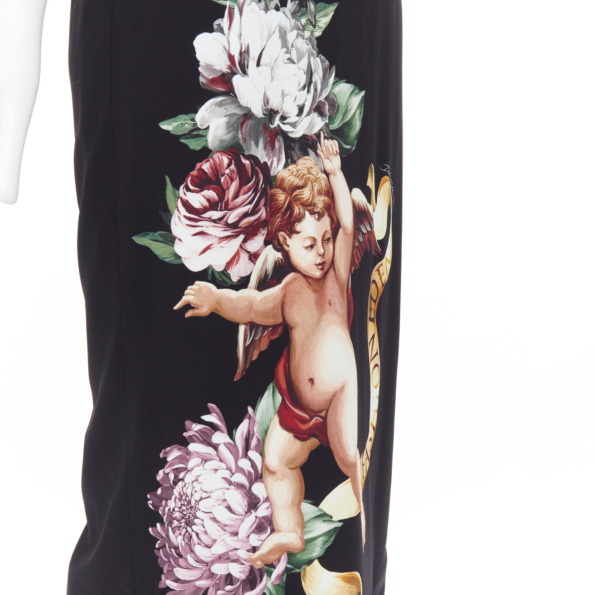 new DOLCE GABBANA black Cherub Angel floral short sleeve pencil dress IT40 M In New Condition In Hong Kong, NT