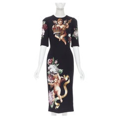 new DOLCE GABBANA black Cherub Angel floral short sleeve pencil dress IT40 M