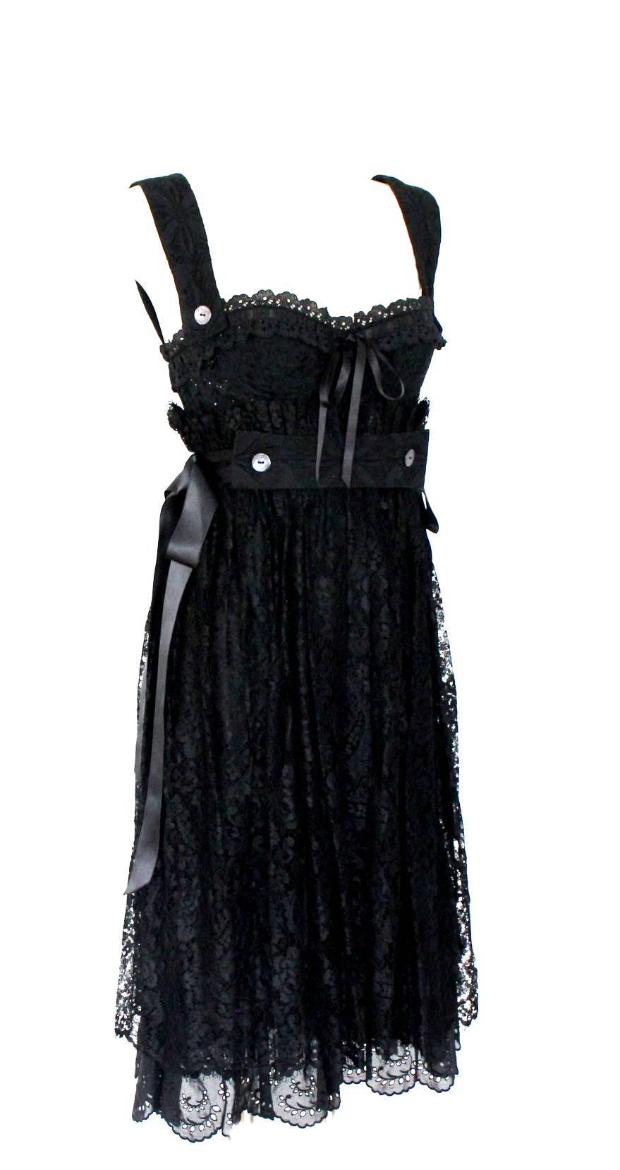 Robe de cocktail de soirée Dolce & Gabbana noire avec corset et dentelle 40 Pour femmes en vente