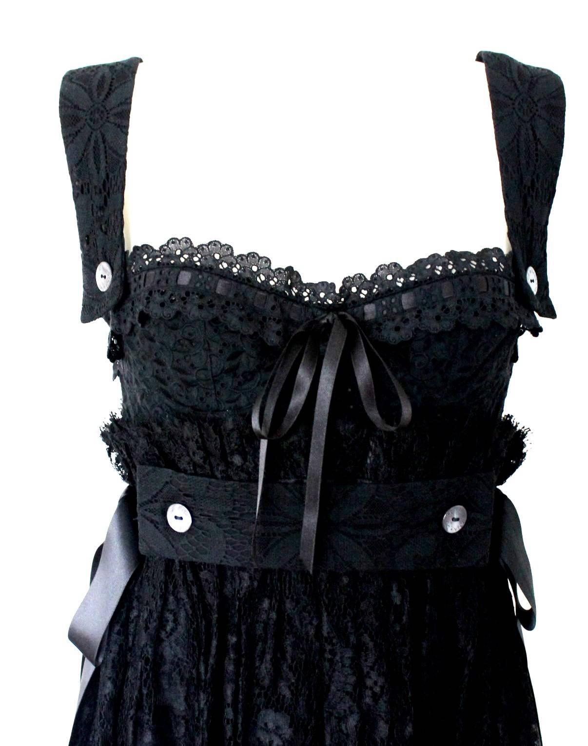 Robe de cocktail de soirée Dolce & Gabbana noire avec corset et dentelle 40 en vente 1