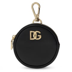 New Dolce & Gabbana Black Front Logo Leather Round Coin Pouch