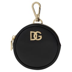 New Dolce & Gabbana Black Front Logo Leather Round Coin Pouch
