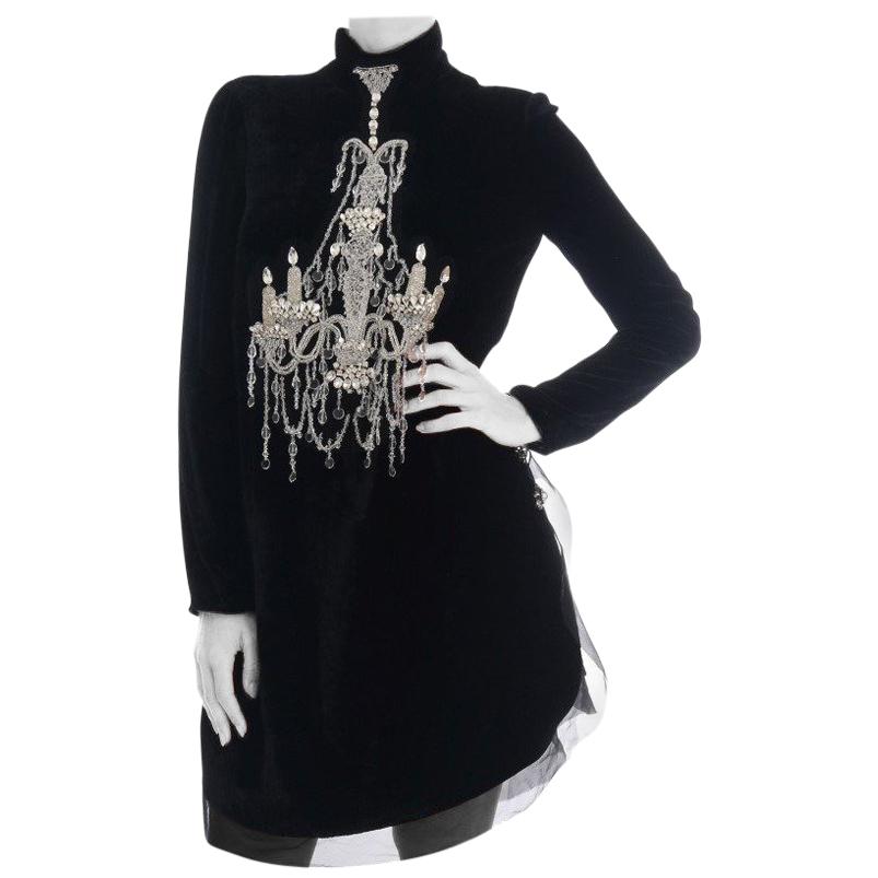 New Dolce & Gabbana Black Mock Neck Crystal Chandelier Dress