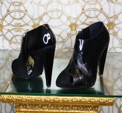 New DOLCE & GABBANA BLACK PYTHON AND PATENT LEATHER ANKLE BOOTS 36.5-6.5; 38-8