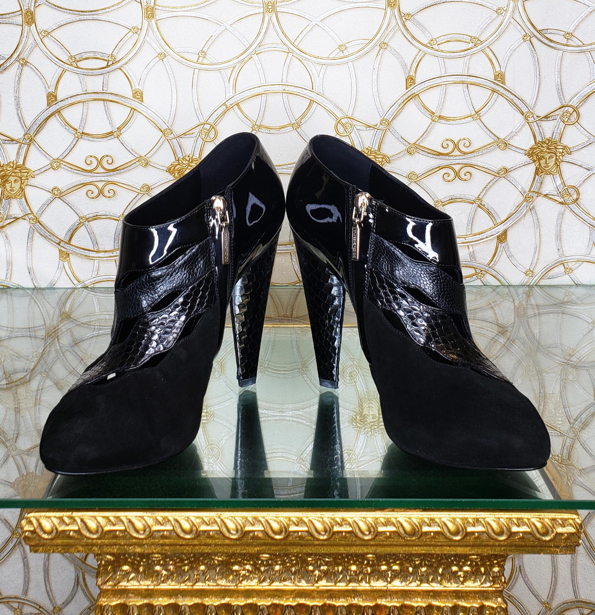 New DOLCE & GABBANA BLACK PYTHON AND PATENT LEATHER ANKLE BOOTS 36.5-6.5; 38-8 2