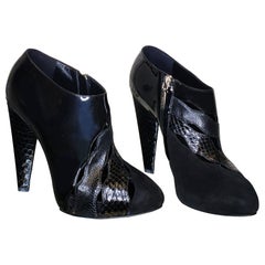 New DOLCE & GABBANA BLACK PYTHON AND PATENT LEATHER ANKLE BOOTS 36.5-6.5; 38-8