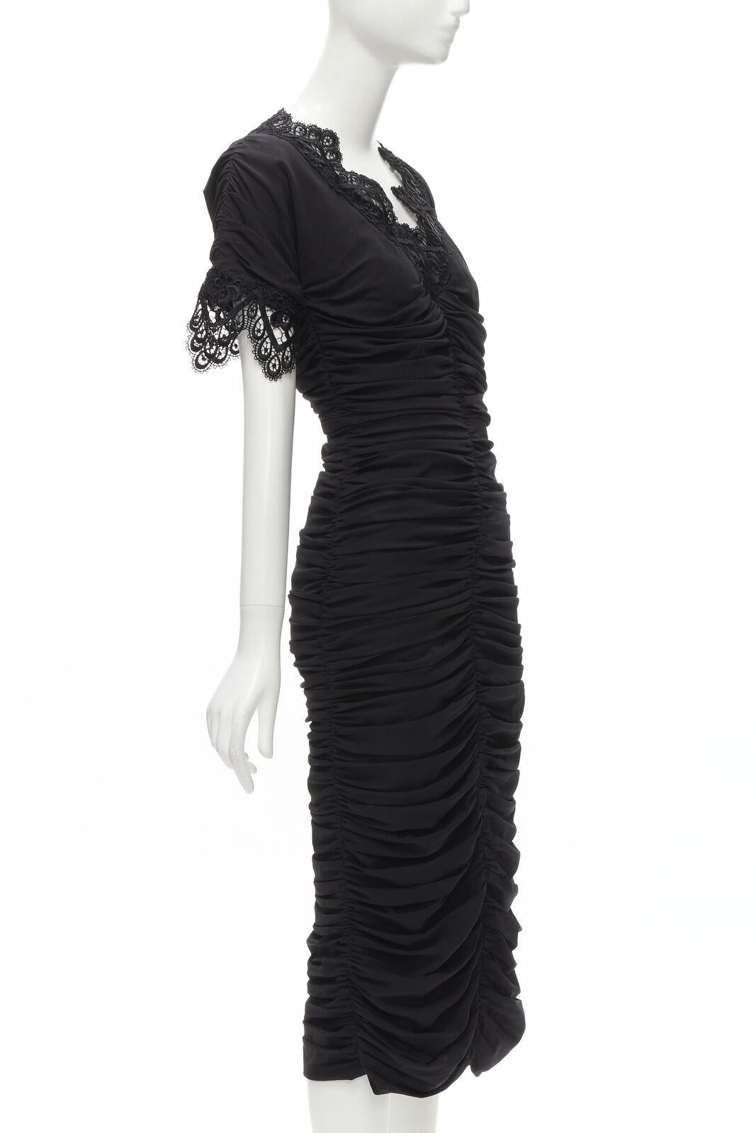 new DOLCE GABBANA black silk gathered shirred lace trim cocktail dress IT42 M In New Condition For Sale In Hong Kong, NT