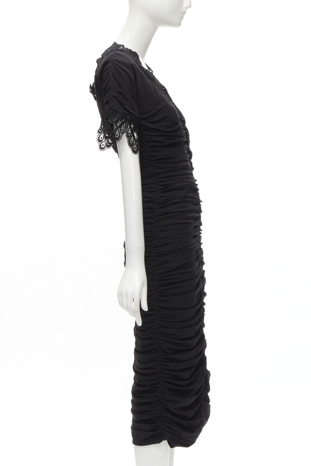 Women's new DOLCE GABBANA black silk gathered shirred lace trim cocktail dress IT42 M For Sale