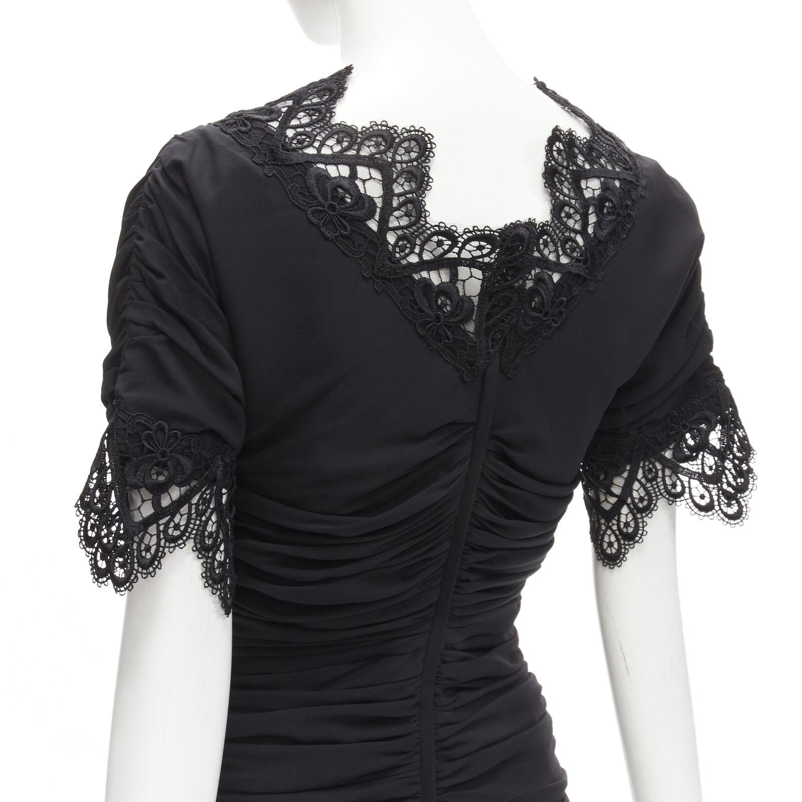 new DOLCE GABBANA black silk gathered shirred lace trim cocktail dress IT42 M For Sale 4