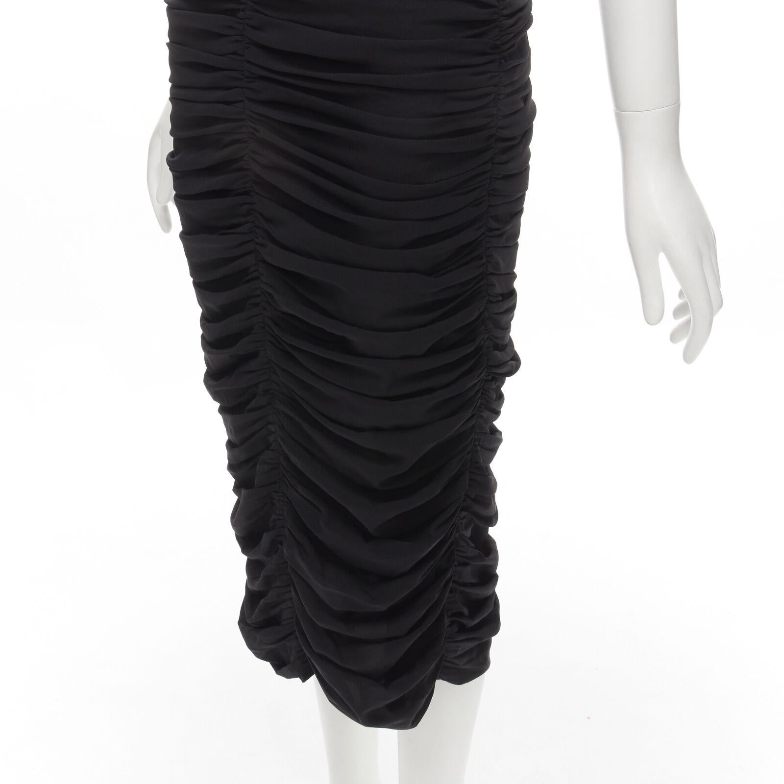 new DOLCE GABBANA black silk gathered shirred lace trim cocktail dress IT42 M For Sale 5