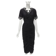 new DOLCE GABBANA black silk gathered shirred lace trim cocktail dress IT42 M