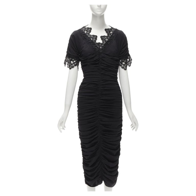 new DOLCE GABBANA black silk gathered shirred lace trim cocktail dress