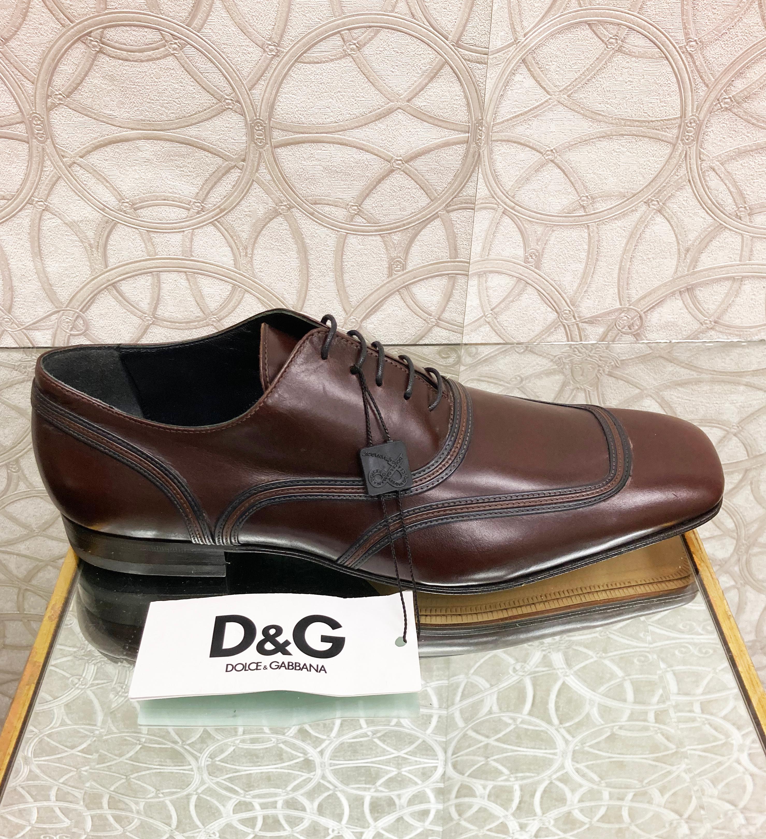 New DOLCE & GABBANA BROWN SPAZZOLATO LACES LEATHER SHOES 43 - 10 In New Condition In Montgomery, TX