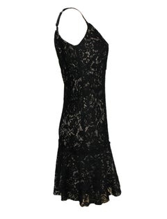 NEW Dolce Gabbana Crochet Knit Lace Print Silk Dress 44