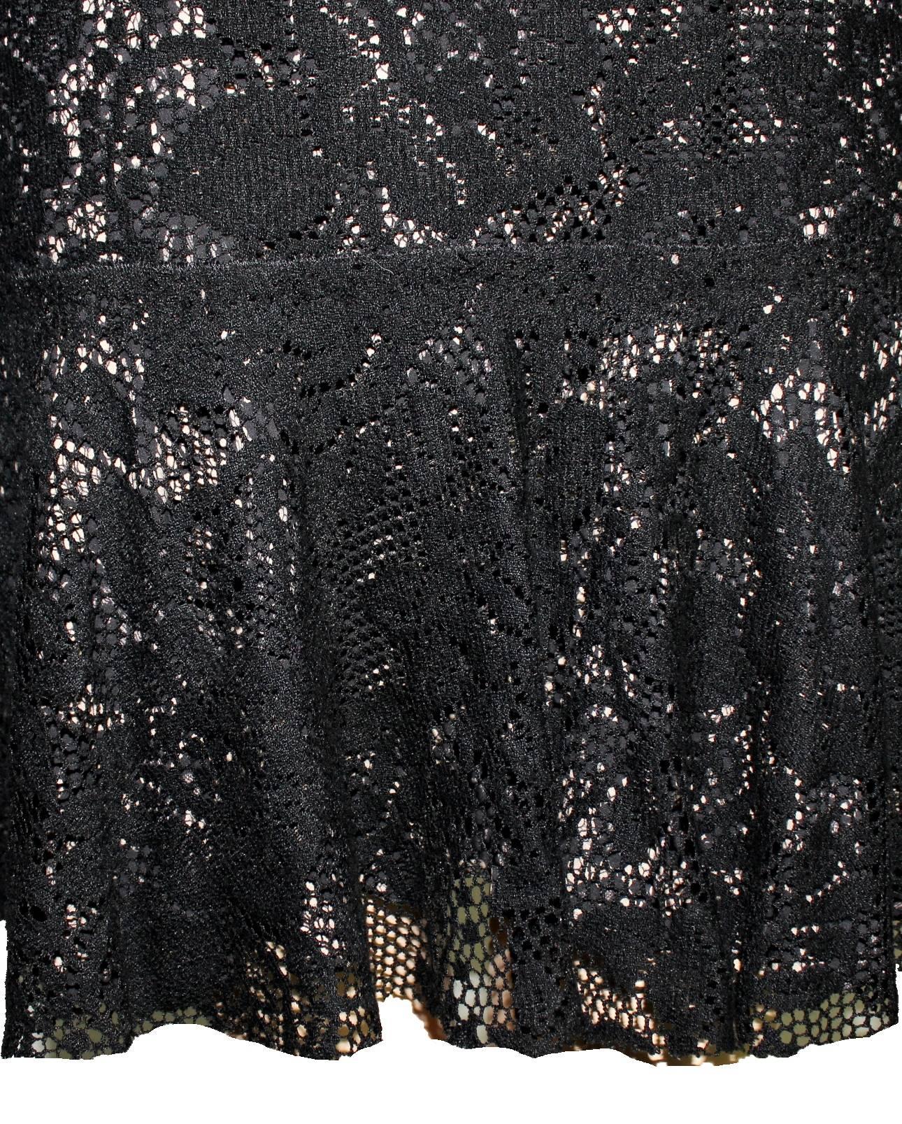 Black NEW Dolce Gabbana Crochet Knit Lace Print Silk Dress 44 For Sale