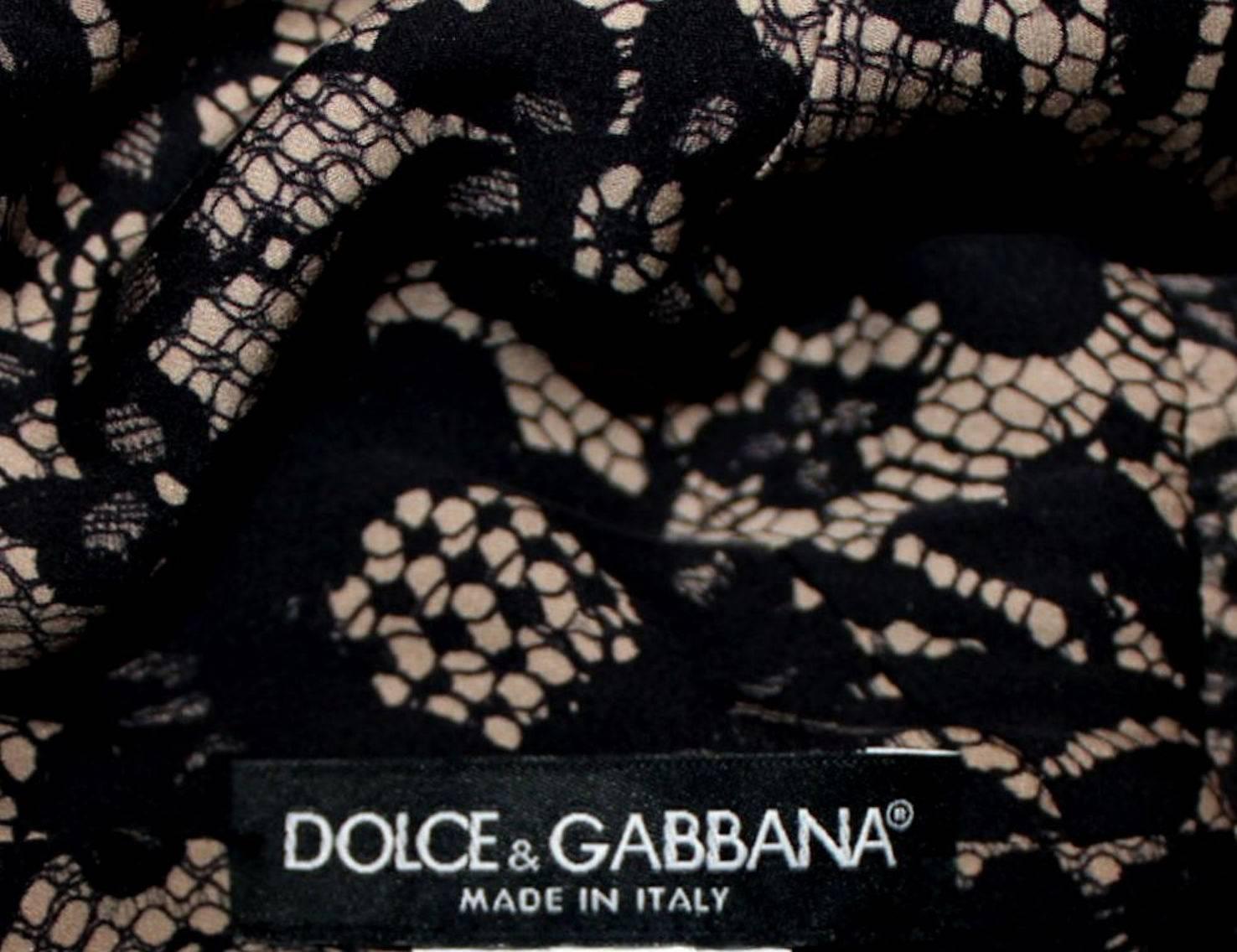 NEW Dolce Gabbana Crochet Knit Lace Print Silk Dress 44 For Sale 1