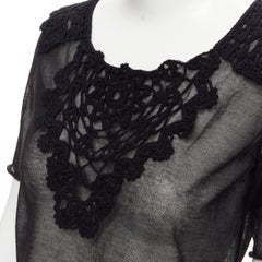 new DOLCE GABBANA crochet lace sheer rolled edges fine knit cotton top IT40 S