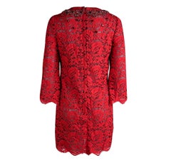 UNWORN Dolce & Gabbana Crystal Embellished Red Lace & Silk Dress 38