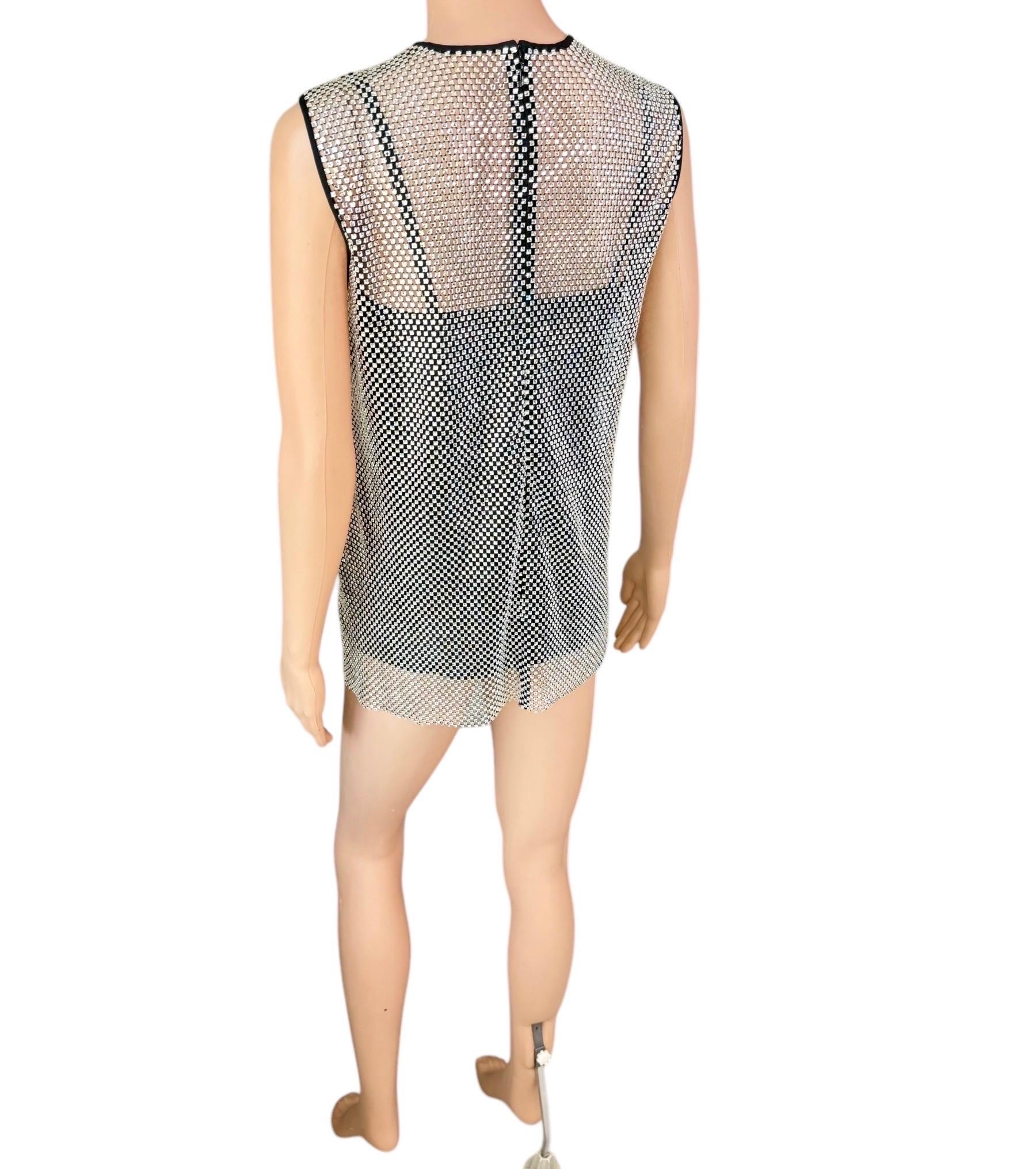 New Dolce & Gabbana Crystal Embellished Sheer Oversized Tank Top For Sale 5
