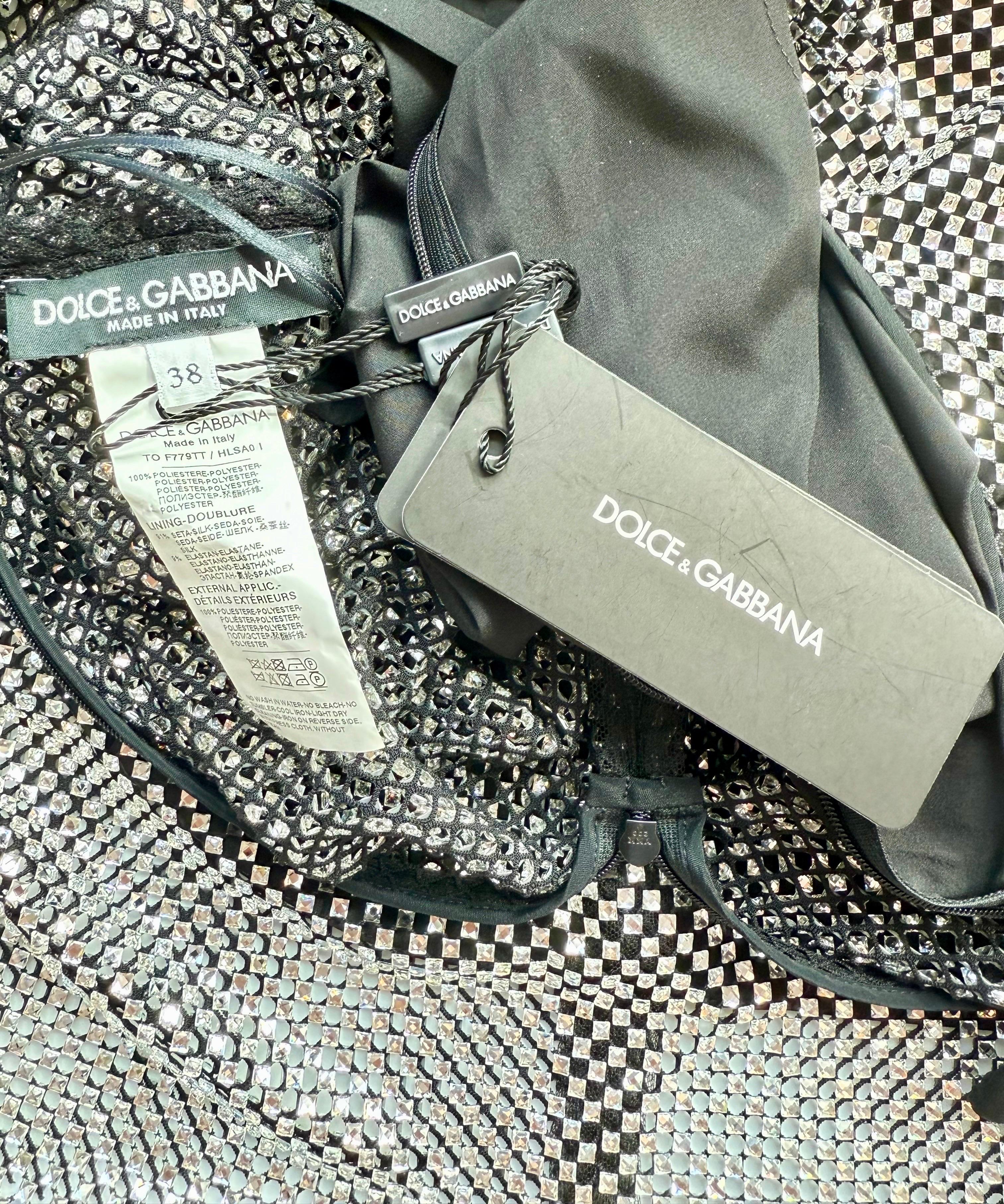New Dolce & Gabbana Crystal Embellished Sheer Oversized Tank Top For Sale 9