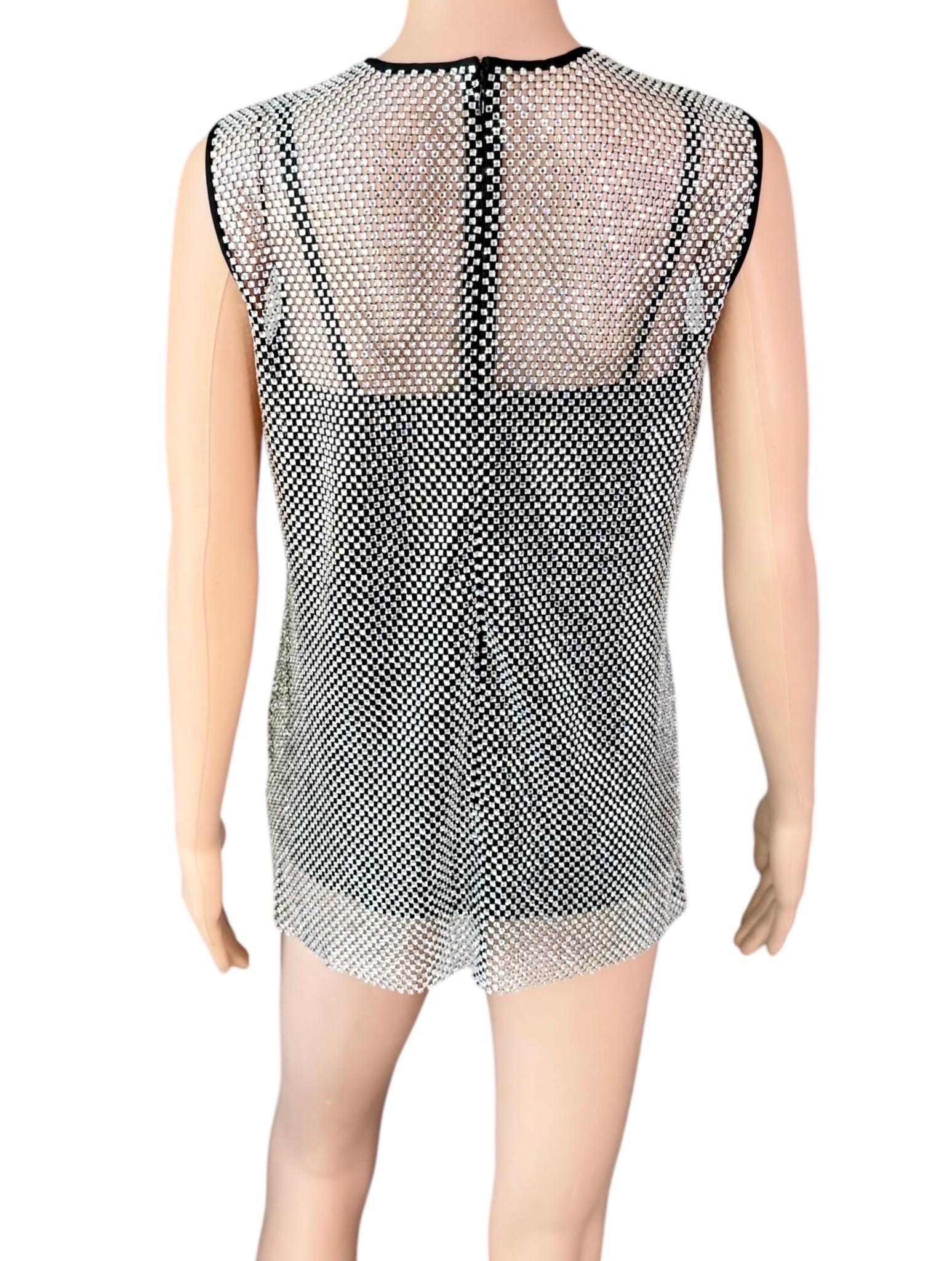 Gray New Dolce & Gabbana Crystal Embellished Sheer Oversized Tank Top For Sale