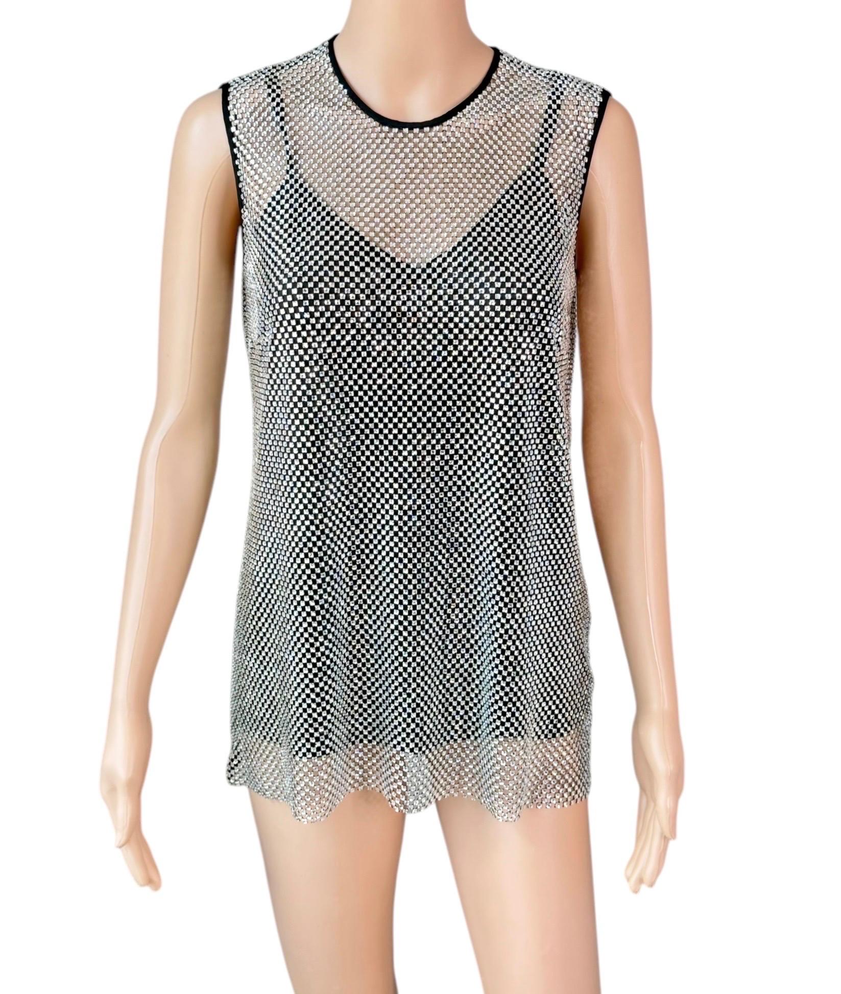 New Dolce & Gabbana Crystal Embellished Sheer Oversized Tank Top In New Condition For Sale In Naples, FL