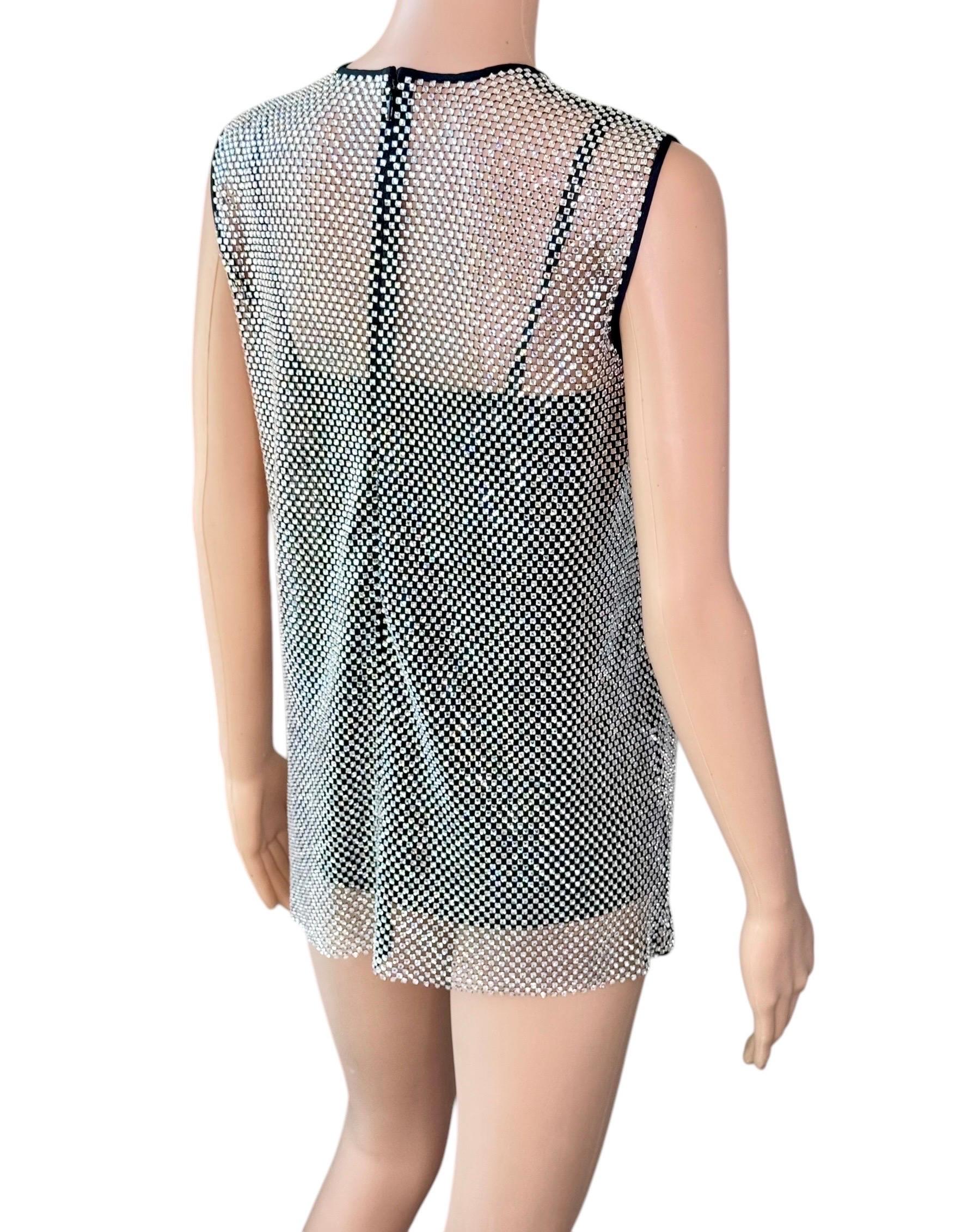 Women's New Dolce & Gabbana Crystal Embellished Sheer Oversized Tank Top For Sale