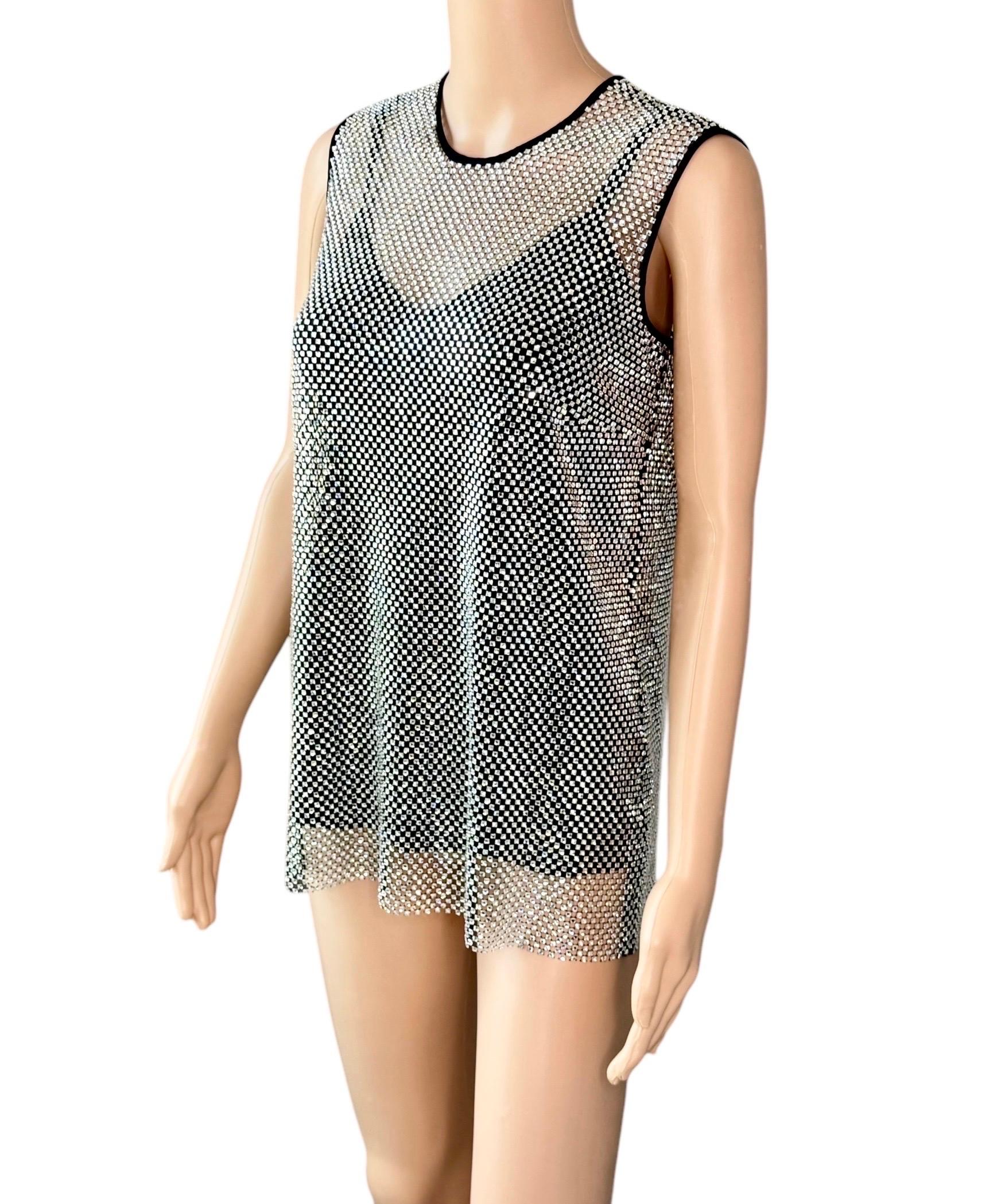 New Dolce & Gabbana Crystal Embellished Sheer Oversized Tank Top For Sale 1