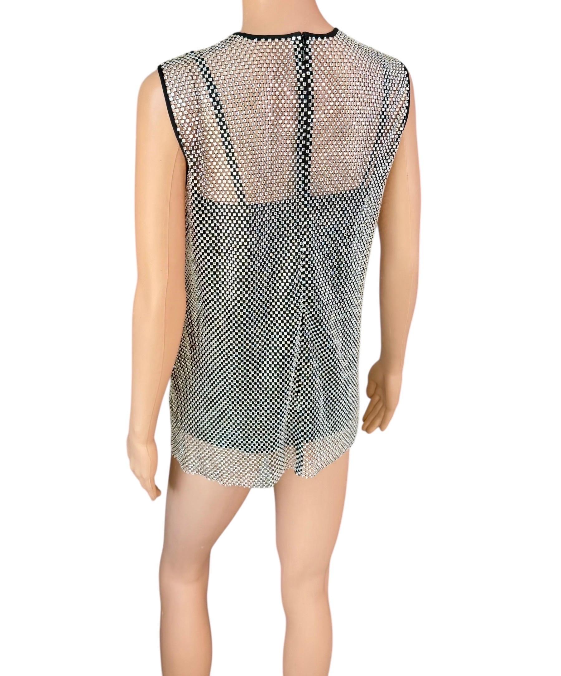 New Dolce & Gabbana Crystal Embellished Sheer Oversized Tank Top For Sale 2