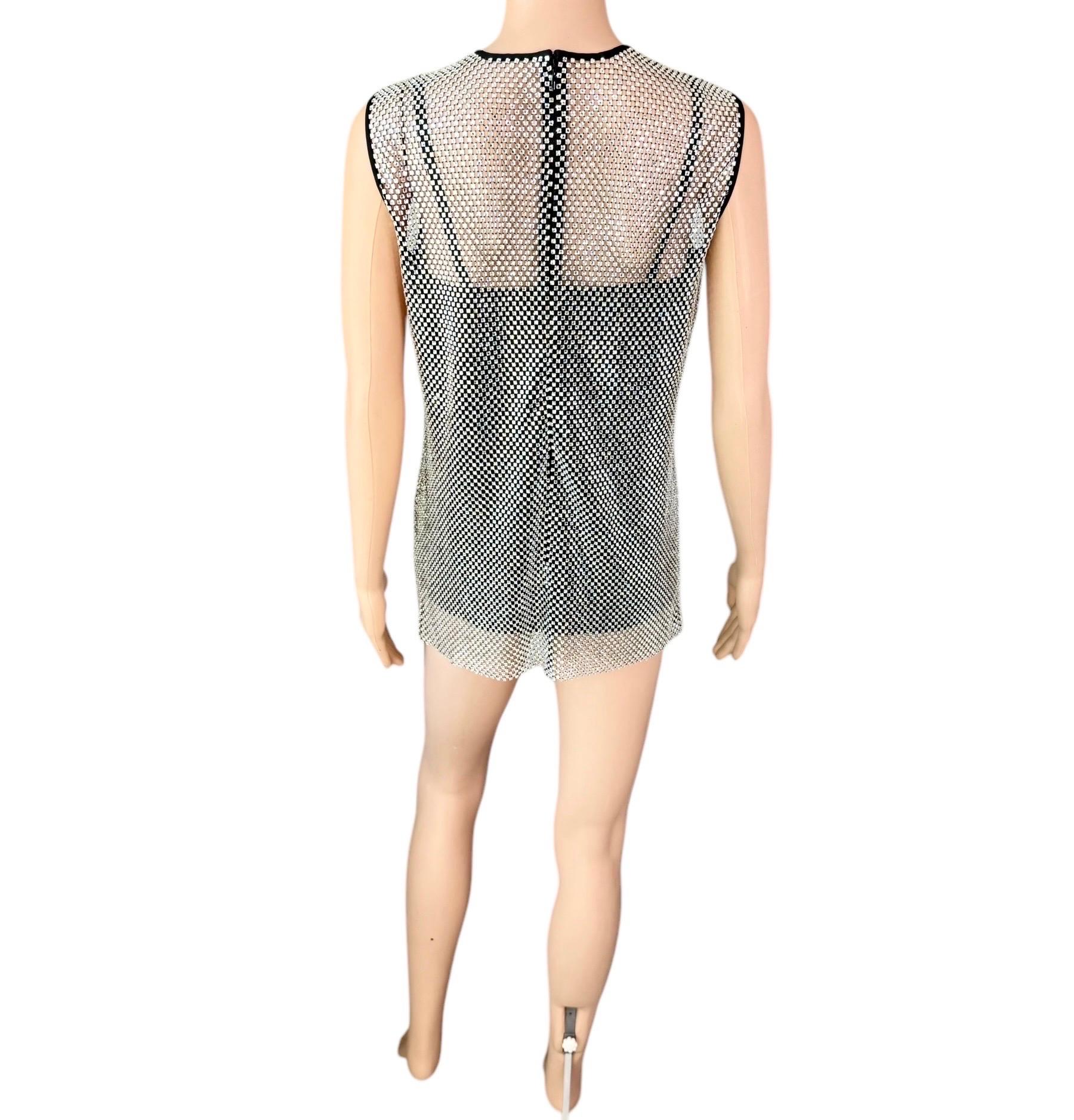 New Dolce & Gabbana Crystal Embellished Sheer Oversized Tank Top For Sale 3