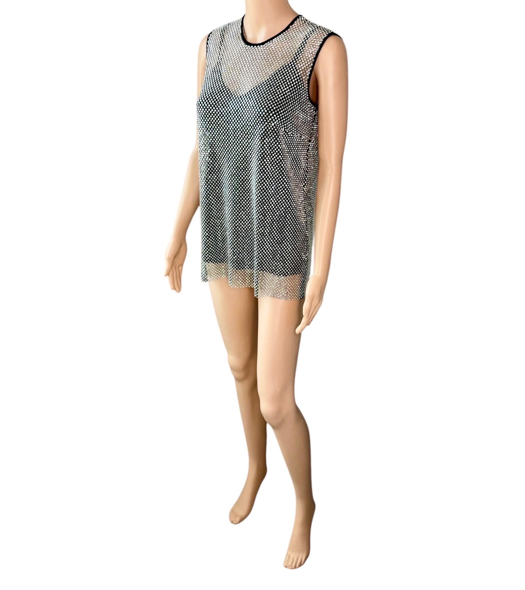 New Dolce & Gabbana Crystal Embellished Sheer Oversized Tank Top For Sale 4