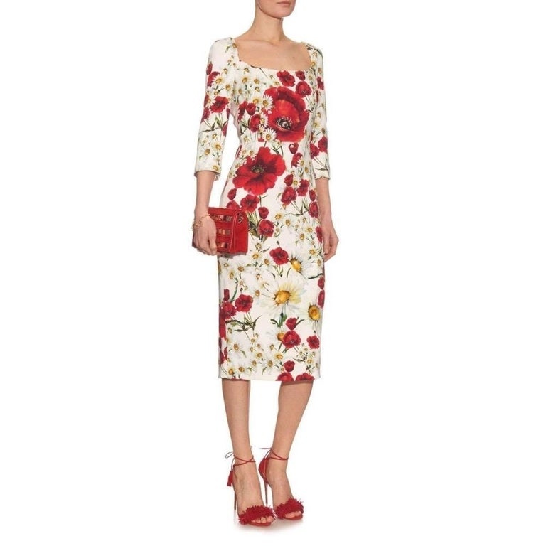 NEW Dolce and Gabbana Daisy and Poppy Print Silk Blend Dress sz IT42 US ...