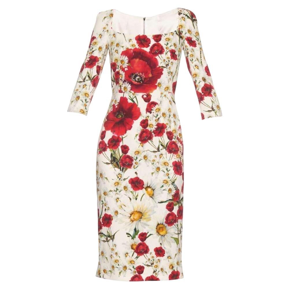 NEW Dolce & Gabbana Daisy and Poppy Print Silk Blend Dress sz IT42 US 4 For Sale
