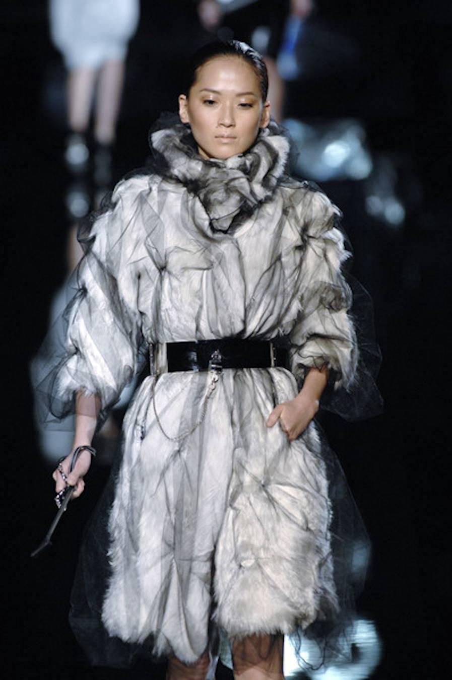 Gray NEW Dolce & Gabbana Demi-Couture Evening Tulle Alpaca Fur Coat