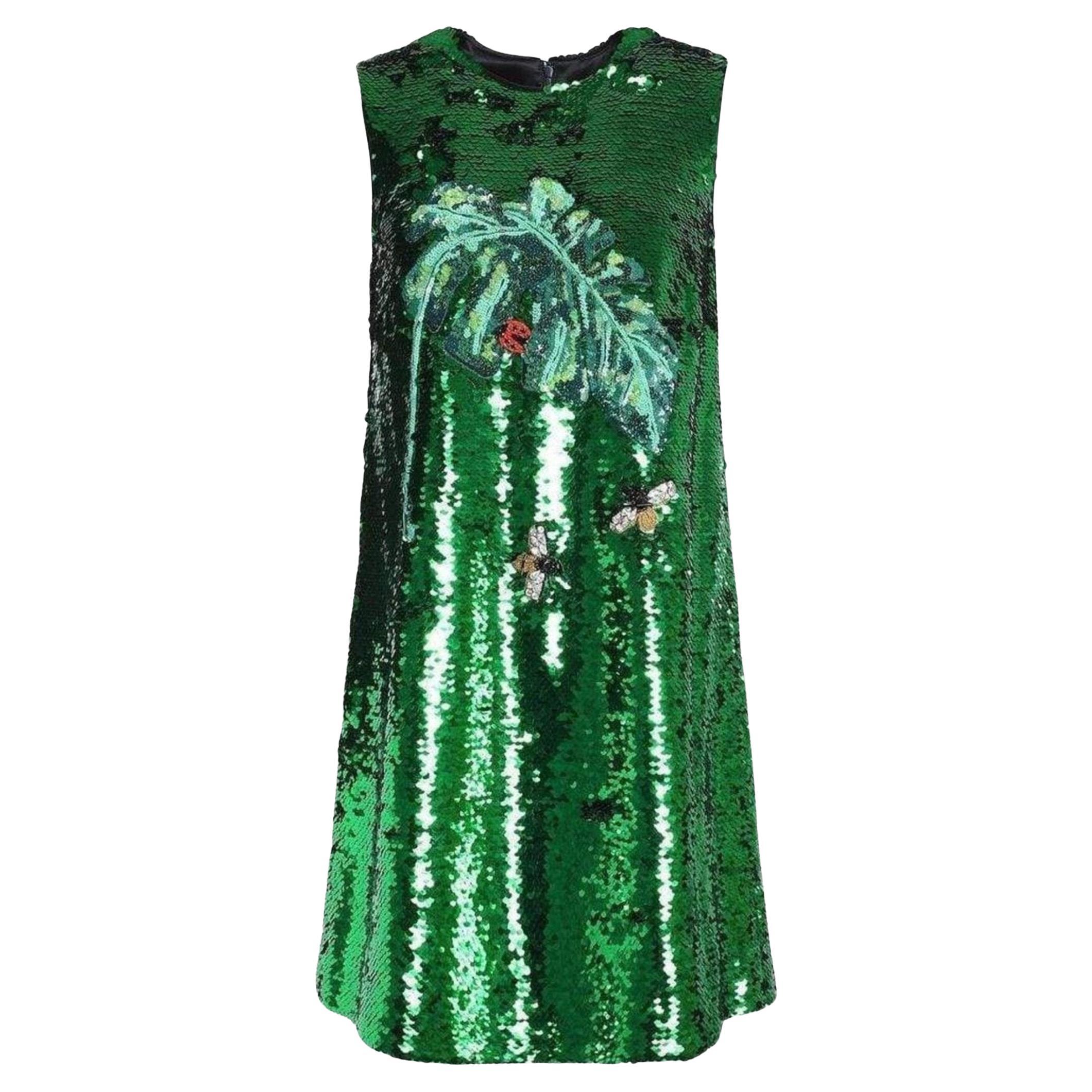 NEW Dolce & Gabbana Mini robe en maille pailletée avec ornements IT 44 en vente
