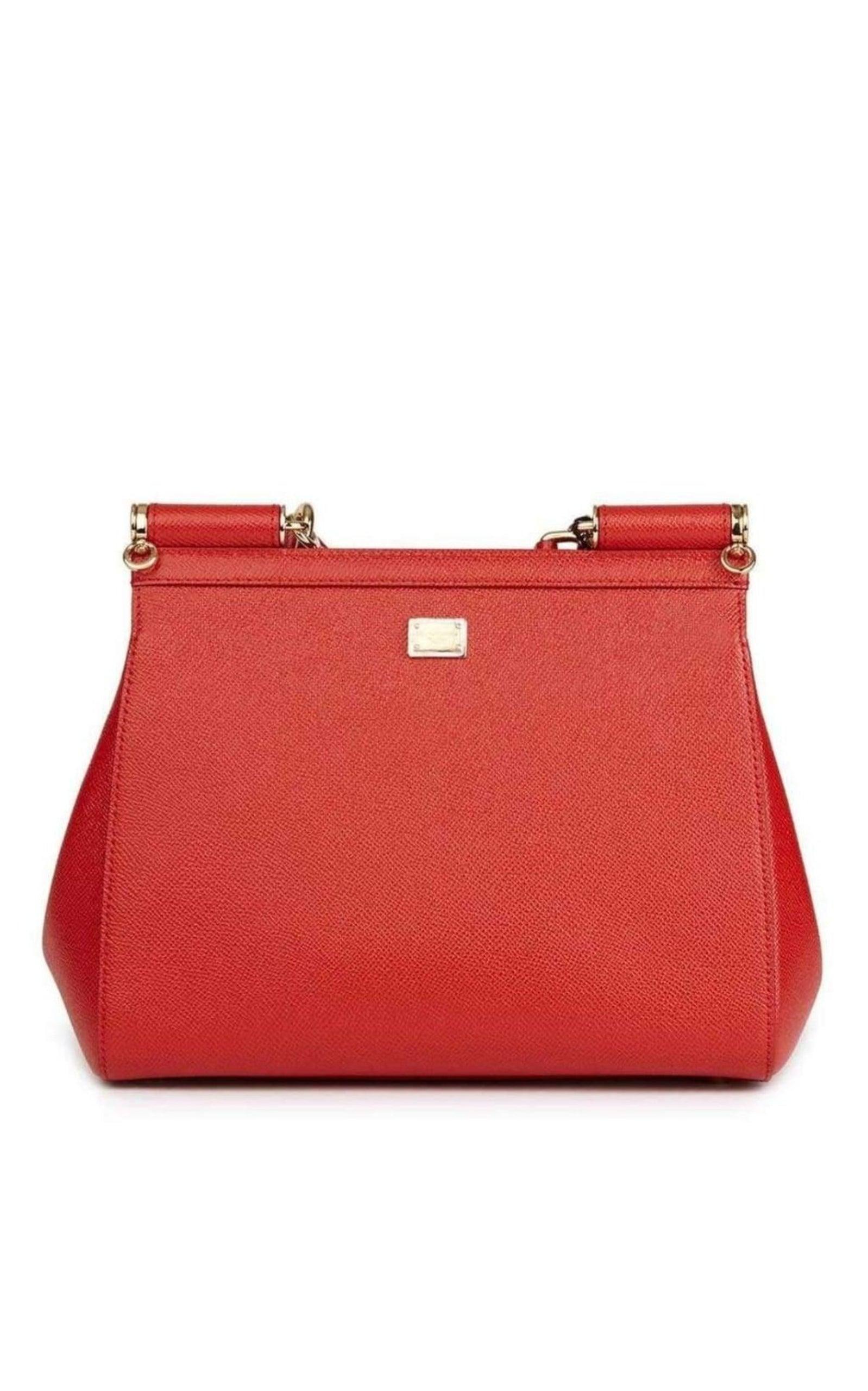 NEW Dolce & Gabbana Family Print Sicily Red Leather Tote Shoulder Structured Bag For Sale 1