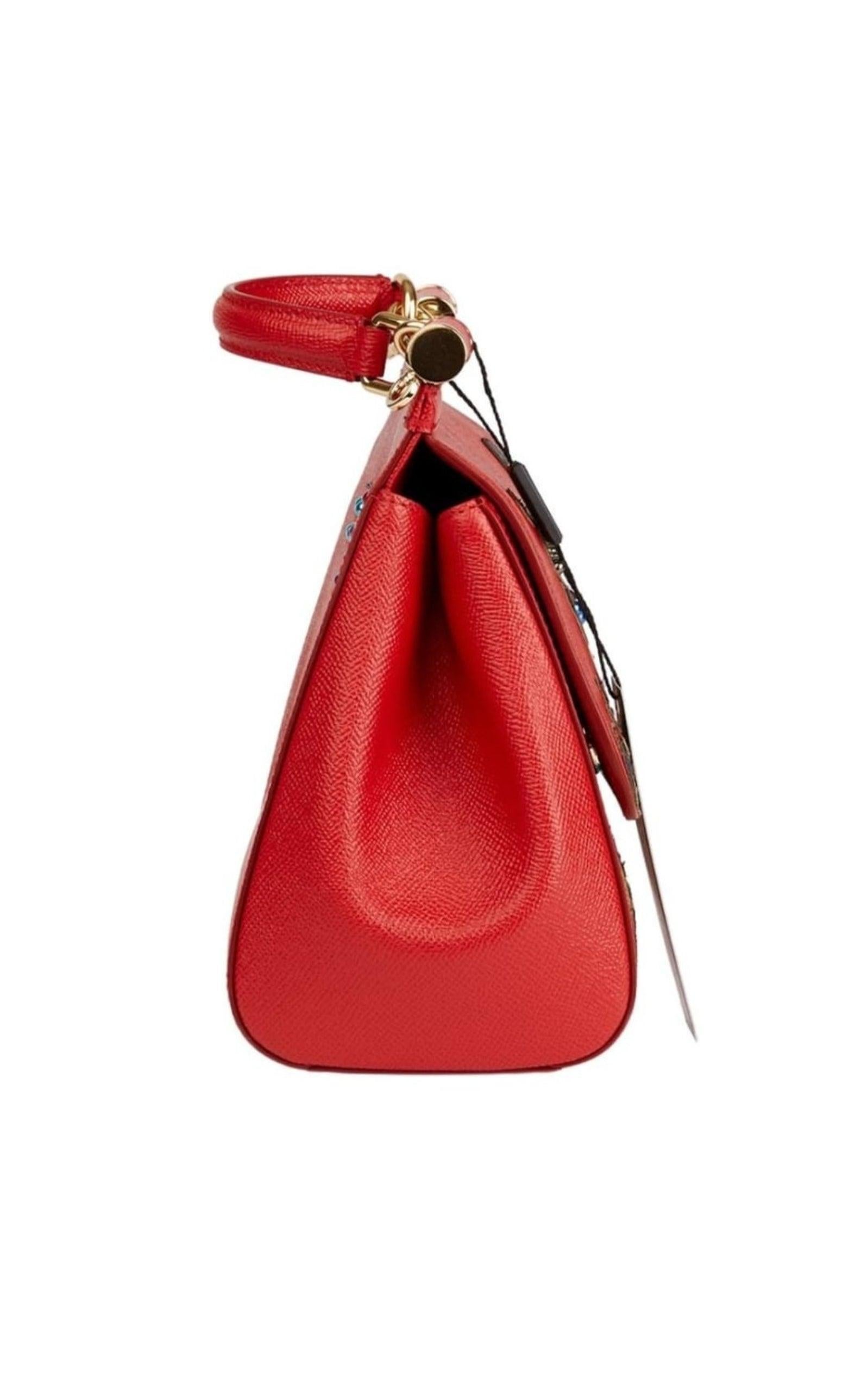 NEW Dolce & Gabbana Family Print Sicily Red Leather Tote Shoulder Structured Bag For Sale 2
