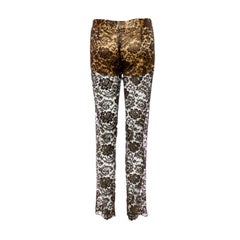 NEW Dolce & Gabbana Gold-Coated Semi Sheer Lace & Silk Pants Trousers 40