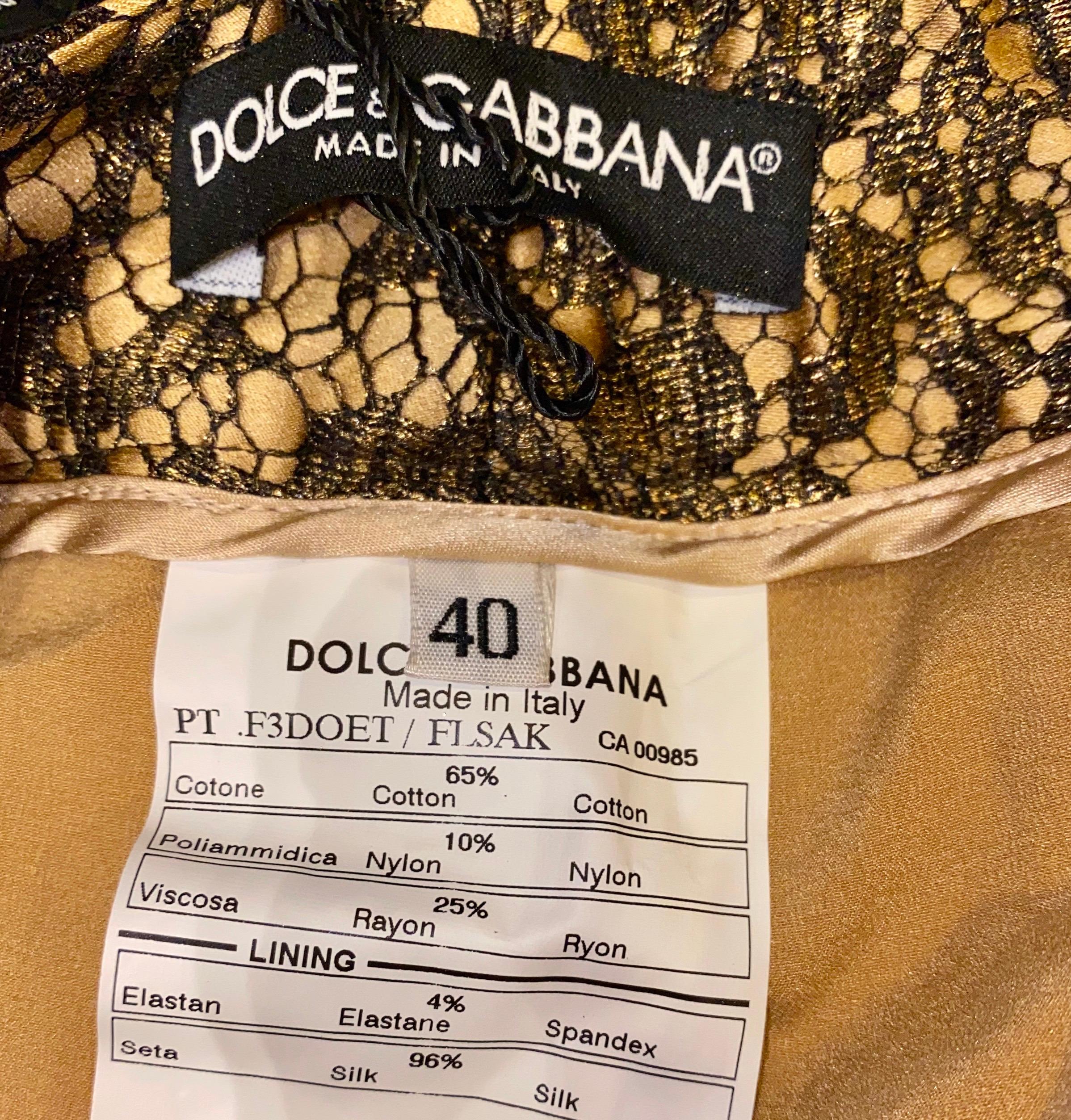Women's NEW Dolce & Gabbana Gold-Coated Semi Sheer Lace & Silk Pants Trousers 40 For Sale