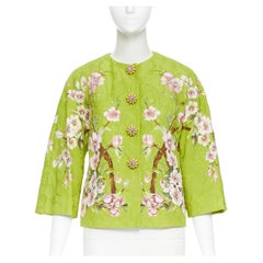 new DOLCE GABBANA green cherry blossom jacquard jewel button jacket IT36 XS
