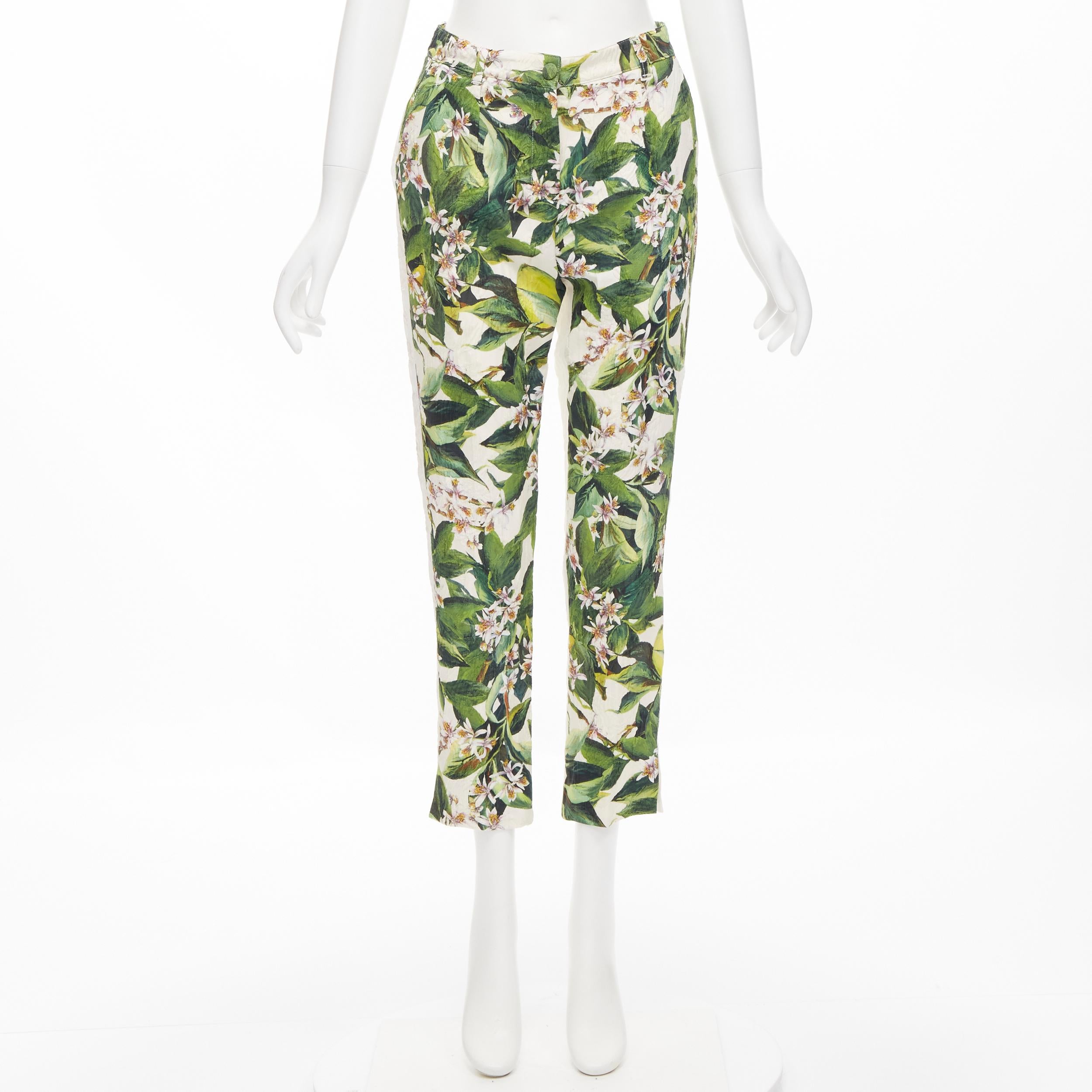 new DOLCE GABBANA green pink blossom floral jacquard cropped trousers IT36 XXS 4