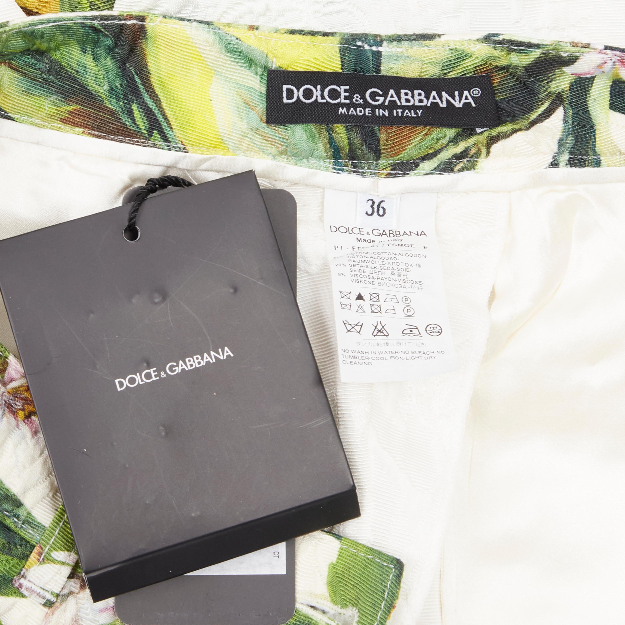new DOLCE GABBANA green pink blossom floral jacquard cropped trousers IT36 XXS 3