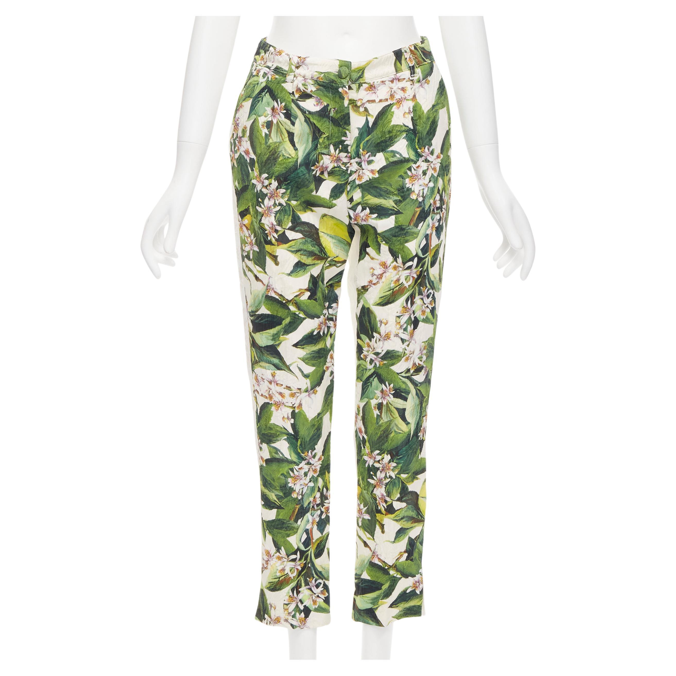 new DOLCE GABBANA green pink blossom floral jacquard cropped trousers IT36 XXS