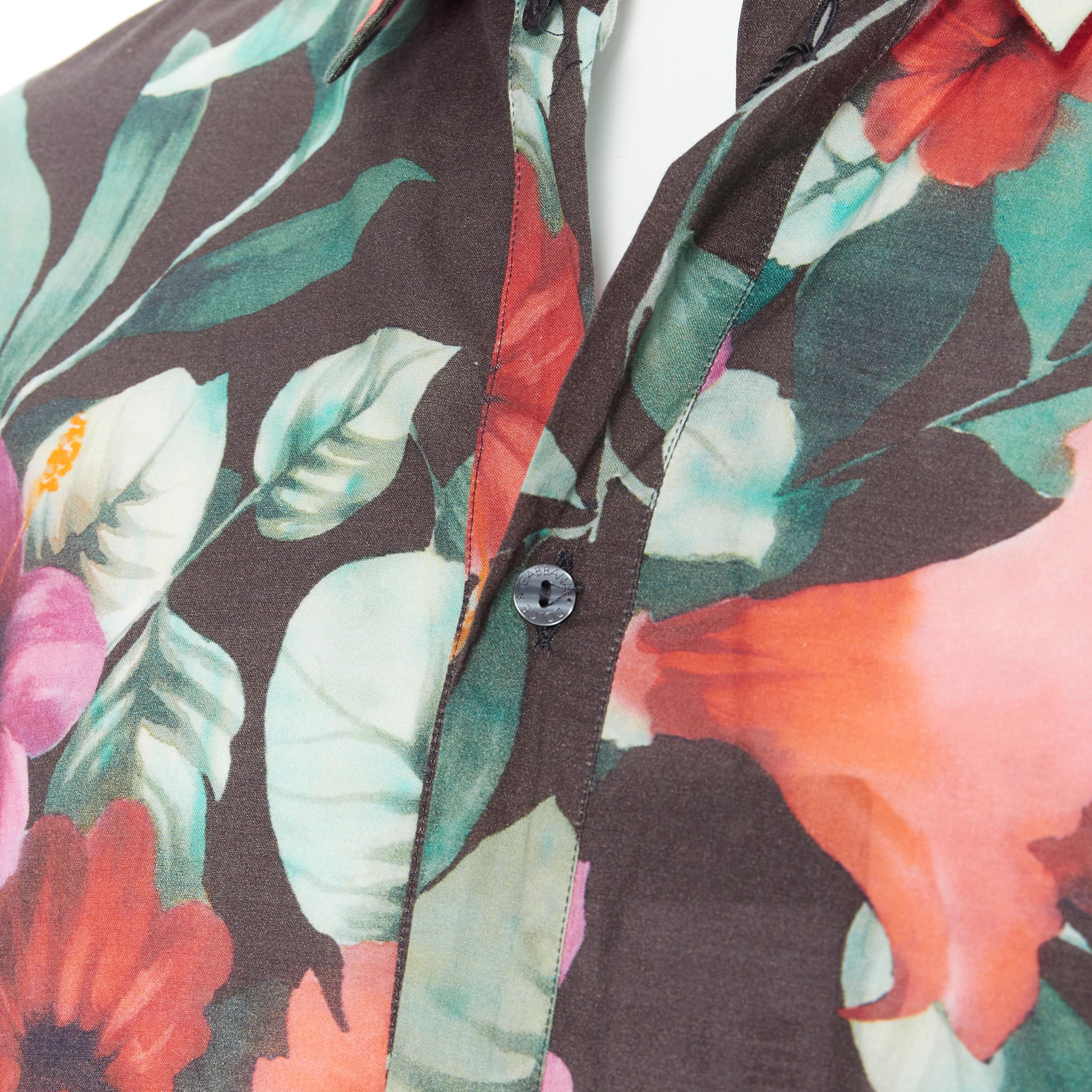 DOLCE GABBANA - Chemise décontractée à manches longues en coton imprimé floral hawaïen EU38 S, neuve 2