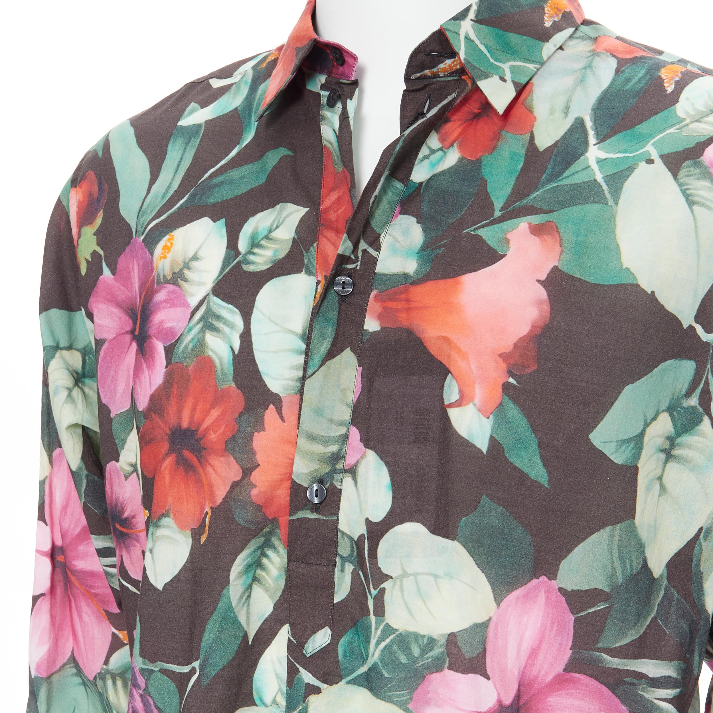 Gray new DOLCE GABBANA Hawaiian floral print cotton long sleeve casual shirt EU40 M